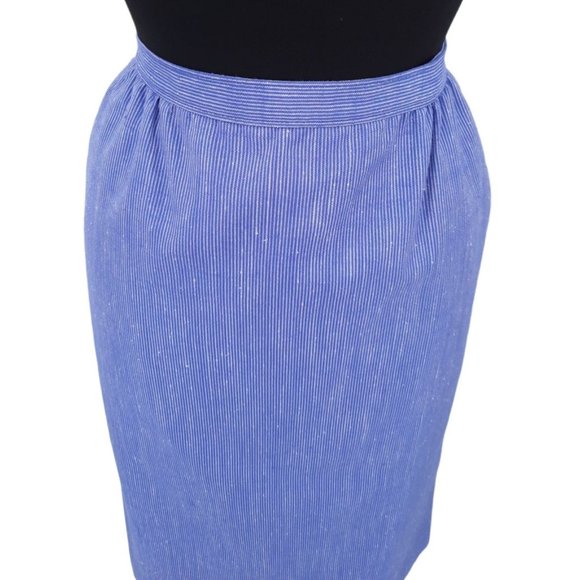 VTG 70s Country Sophisticates Petite Purple Blue Pinstripe Silk Pencil Skirt S - Picture 2 of 9